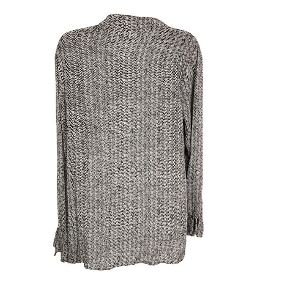 J Jill Womens Top Size XS Herringbone Button Tie Long Sleeve Black Tan V Neck - Picture 2 of 12